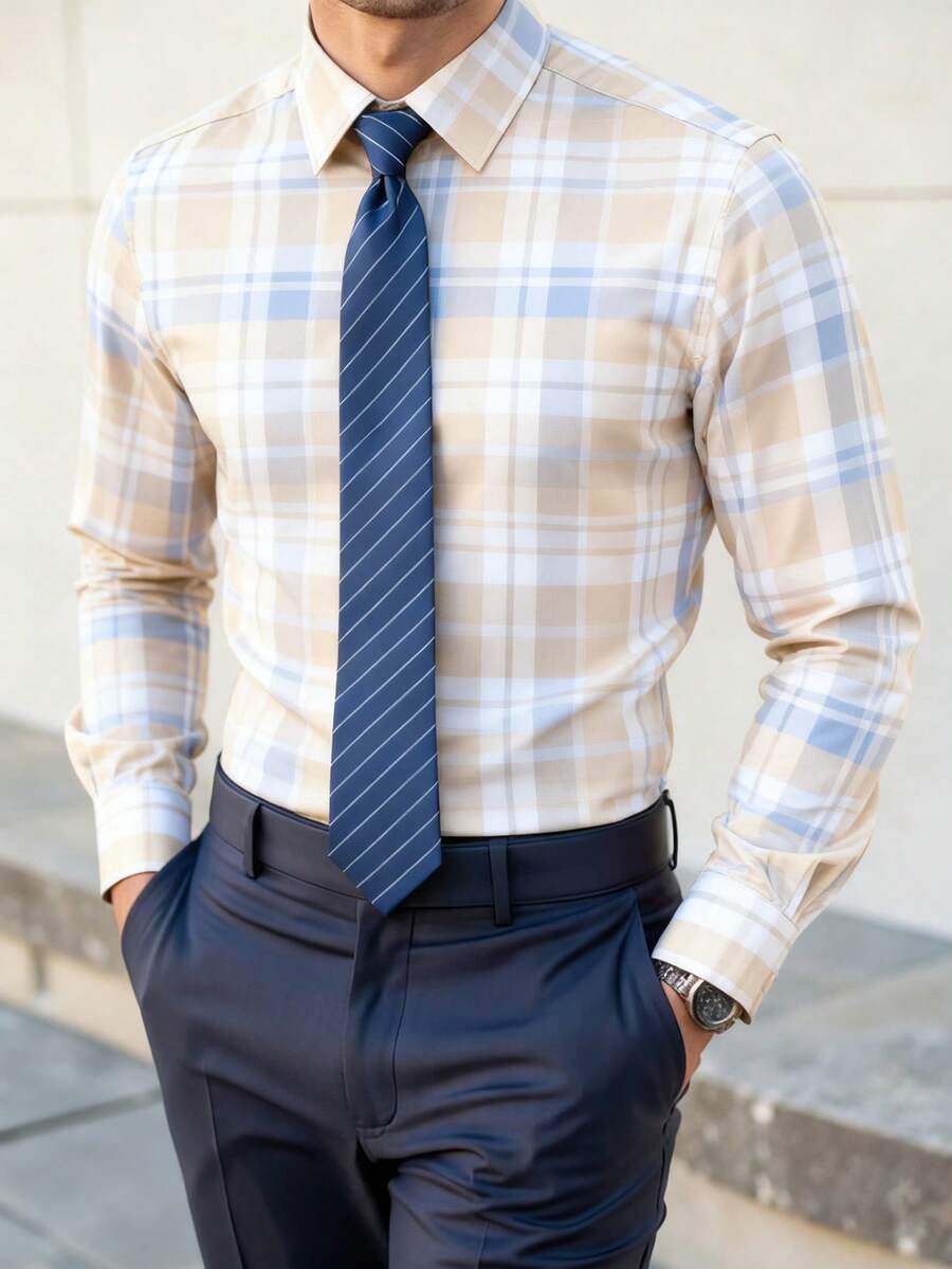 Men's Business Commute Plaid Formal Shirt - Multicolor - View 1