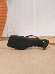 Women's Strap Minimalist Square Toe Slip-On Sandals, Slim Heels, Solid Color, Commuting Chic Versatile French Style High Heels, Soft Leather Roman Sandals, Summer New Arrival - Brown - View 2