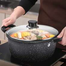 Bộ 1 nồi nấu canh dùng trong gia đình, nồi chống dính, nồi nấu nhỏ có lớp phủ, nồi hấp hai quai dày, thích hợp cho bếp từ và bếp ga, 1 bộ (2 cái/3 cái) - Xem 6