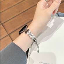 1条精美蝴蝶结金属表带，兼容表带，适用于38mm、40mm、41mm、42mm、44mm、45mm、46mm、49mm表径，兼容 Link系列、Ultra、S10、9/8/7/6/5/4/3/2/1、SE - 白色 - 查看 5