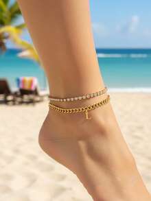 Hip Hop Initial Anklet For Women, Stackable Crystal Tennis Chain Foot Jewelry Gift - Custom Lettering Anklet - View 7