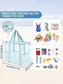 Extra Large Mesh Beach Tote Bag With Side Hook Closures & Multi Pockets, Lightweight Breathable Sandproof Beach Bag For Towels, Swimsuits, Pool, Travel & Summer Vacation - Multicolor - View 5