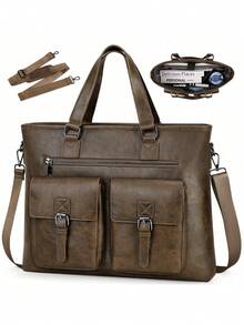 Serviette pour hommes de 15,6 pouces, sac pour ordinateur portable en PU, grande capacité, imperméable, convient pour le travail, les affaires et les voyages - Multicolore - Voir 10
