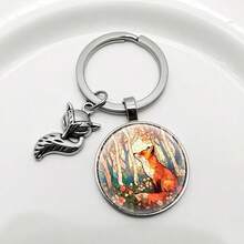 Medvang Gantungan Kunci Rubah Kartun Lucu, Gantungan Kunci Cabochon Kaca dengan Pola Rubah yang Menggemaskan, Gantungan Kunci Mobil dan Tas untuk Pria dan Wanita, Hadiah Grosir - Antique Silver - View 9