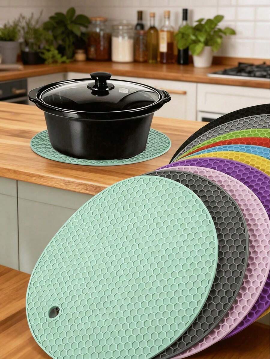 1 buah/10 buah Alas Silikon Tahan Panas Warna Acak, Alas Bundar Anti Selip untuk Meja Dapur dan Meja Makan, Alas Isolasi Panas Silikon, Alas Anti-Luka Bakar untuk Peralatan Masak Rumah Tangga, Tatakan Gelas, Cocok untuk Piknik dan Barbekyu di Luar Ruangan