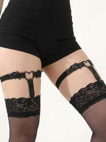 哥特暗黑翅膀腿链腿手链，欧美极简手工腿链，街头夜店动漫性感吊袜带腿带，洛丽塔弹力大腿吊袜带 - 黑色 - 查看 6