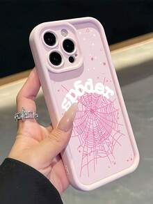 1 buah Casing Ponsel Motif Jaring Laba-laba yang Stylish & Lucu, Kompatibel dengan iPhone 17/16/15/14/13/12/11 Pro Max, Perlindungan Penuh Tahan Guncangan - Berwarna merah muda - View 2