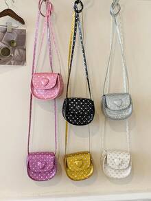 1pc Girls' PU Mini Crossbody Bag, Fashion Sequin Heart-Shaped Saddle Bag, Versatile Compact Lipstick Case, Chic Spring Outing Coin Purse, Magnetic Closure, Suitable For Outings, Dining, Spring Hiking, Great Gift Choice - A - View 1