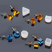 4pcs Crystal Epoxy Resin Mold Set, Mini Cat, Cube, Triangle, Stone Shaped Earring Pendant DIY Jewelry Making Mold - White - View 12