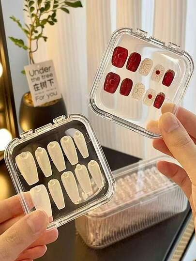 24pcs/16pcs/14pcs/10pcs Transparent Covered Storage Box For Nail Tips, Bracelets, Necklaces, Dedicated Jewelry Box, Portable Anti-Oxidation Bracelet Box