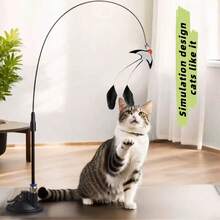 升级版强力吸盘逗猫棒，配有毛绒动物替换头，可自娱自乐的耐用猫玩具，宠物生日/节日礼物 - 彩色 - 查看 22