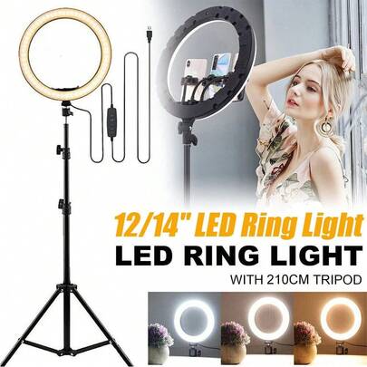 Adjustable Large Phone Photography Accessories Tripod Stand 12/14 Inch LED Selfie Ring Light For Live Streaming Photography Lighting Compatible With IPhone Galaxy And Most Smartphones Suitable For Photography Video Recording Live Streaming Zoom Meeting Vlogging With Stand Phone Light Ring Light With Stand Women's Day Gift Birthday Celebration