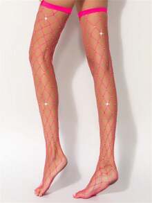 新款性感镂空水钻渔网袜，欧美INS风钻石网眼高筒袜，舞蹈紧身裤 - 彩色 - 查看 3