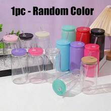 4/8个装可重复使用塑料杯，带塑料盖和吸管，啤酒罐造型塑料杯，适用于威士忌、冰咖啡、茶、汽水、鸡尾酒，16盎司透明杯 - 彩色 - 查看 15