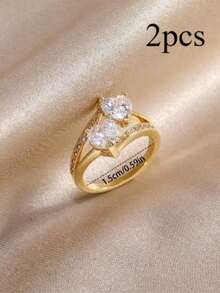 方晶锆石心形装饰戒指情人节 - 彩色 - 查看 18