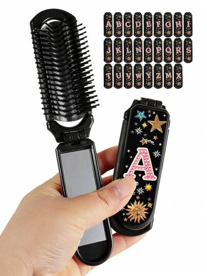 1把粉色字母折叠梳，Y2K千禧风格，甜美酷炫字母折叠梳带镜子，便携式小巧梳子带镜子，复古星形太阳折叠梳，二合一旅行梳子兼化妆镜，适合送礼