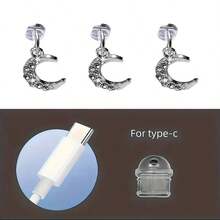 1/3pcs Moon Shaped Rhinestone Phone Dust Plug, Universal Phone Dust Plug Pendant Accessory - Silver - View 12