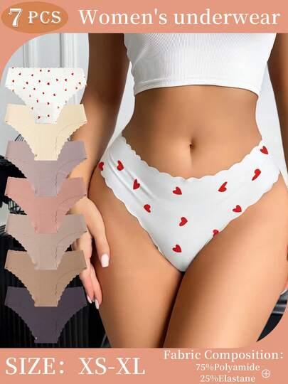 7件套女士舒适透气爱心印花无痕内裤，日常穿着及运动/瑜伽适用