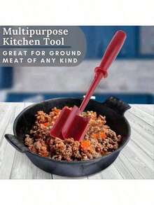 Cuchara mezcladora de plástico 3 en 1 - Herramienta de cocina portátil para mezclar carne molida, batir masa, mezclar ensalada, masa y salsa - Rojo - Ver 8