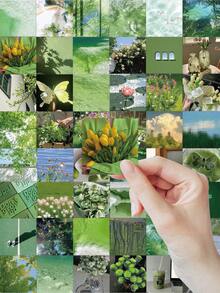 54pcs Green Fresh Natural Landscape Stickers - Low Saturation Square Design, Suitable For Diary, Planner, Album, Laptop, Cup, Stationery And Gift Packaging, Waterproof - Green - View 3