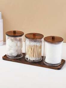 3 件套棉签盒套装 - 梳妆台收纳套装，包括棉球盒、牙线签、棉签盒、托盘和带盖药盒。 - 彩色 - 查看 8