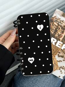 1pc Polka Dot Heart Notebook Phone Case, "I Love Me" Slogan Book Style Transparent TPU Shockproof Protective Cover, Cute Gift, Compatible With IPhone 11/12/13/14/15/16/16 Plus/17/17 Pro/17 Pro Max And Galaxy S24 Ultra/A25/A55 5G/S25 - Multicolor - View 2