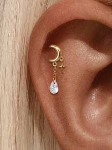 925 Sterling Silver Mini Stud Flat Back Earrings For Women 18K Gold Plated Helix Cartilage Piercing Jewelry Dainty Star Cluster Cubic Zirconia Lotus Climber Screw Backs - Gold - View 4