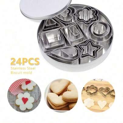 Bộ khuôn cắt bánh quy mini 24 chiếc/hộp kèm hộp thiếc đựng, khuôn cắt bánh quy và fondant bằng thép không gỉ, dụng cụ trang trí bánh kẹo DIY.