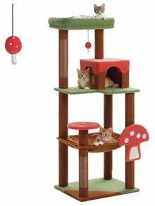 143cm Mushroom Luxury Cat Tree Large Cat Play Tower, Activity Center, Stable And Stable, Cat Tree With Hammock And Beautiful Cat House, Brown - Brown - View 8