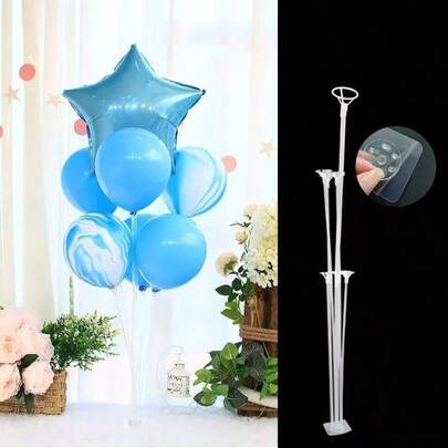 4/2/1 set de supports de ballons, comprenant un support de ballon de table avec base auto-adhésive, un support de colonne de ballon et des accessoires de ballon, convenant pour les fêtes d'anniversaire, la décoration de table de mariage, la fête des pères, la fête des mères, la cérémonie de remise des diplômes, le festival de juin, le 4 juillet Fête de l'Indépendance et autres occasions - Aucune alimentation ou pile requise, aucun affichage de colonne de ballon avec plumes