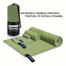 Two Microfiber Sports Towels, Suitable For Outdoor Travel, Swimming, And Beach Use. They Are Anti-Static, Highly Absorbent, Soft And Skin-Friendly, And Convenient And Practical. - Hijau - View 1