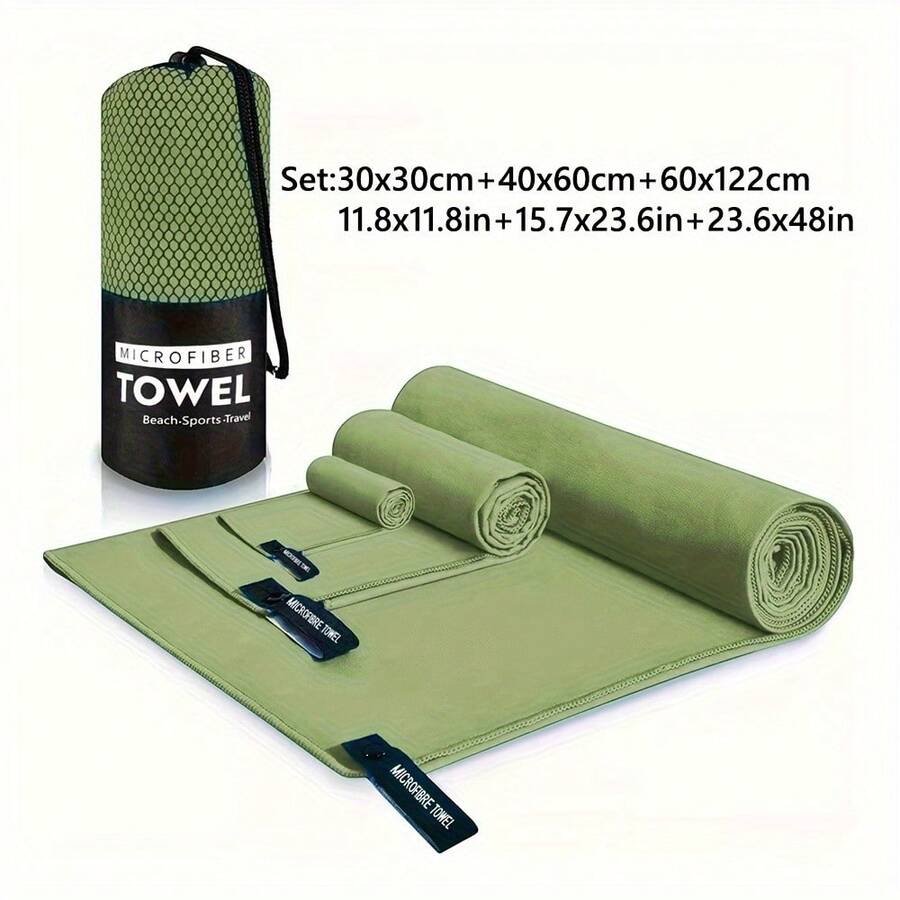 Two Microfiber Sports Towels, Suitable For Outdoor Travel, Swimming, And Beach Use. They Are Anti-Static, Highly Absorbent, Soft And Skin-Friendly, And Convenient And Practical. - Hijau - View 1