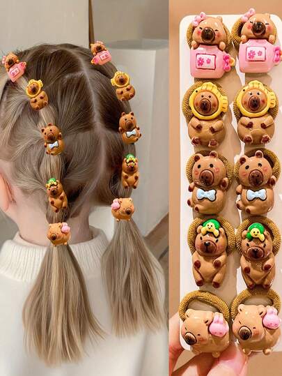 10 piezas de Scrunchies de pelo con diseño lindo y colorido de Capibara para mujeres