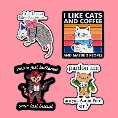 Cat And Coffee Quotes Enamel Pins Funny Animals Opossum Brooch Lapel Pin Badge On Backpack Clothing Accessories Fashion Jewelry Friends Gifts