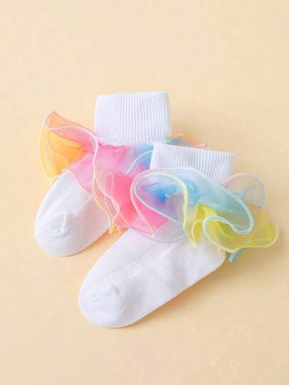 1 Pair Colorful Lace Trim Princess Style Dance Socks For Girls