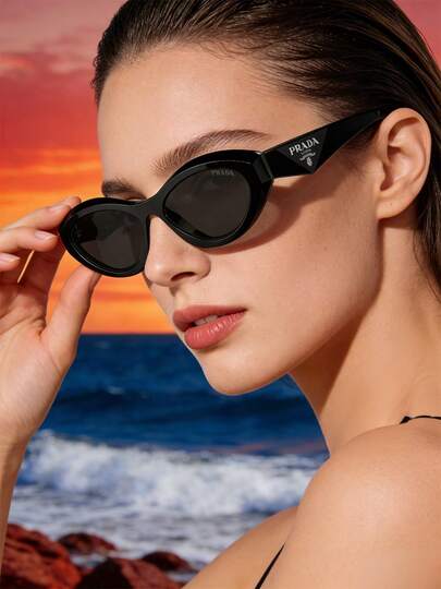Prada Black Frame Women's Sunglasses, UV Protection, Summer Beach Style