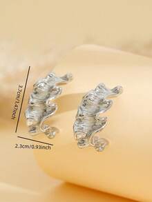 一对不对称波浪纹理金属耳环，金色褶皱C形耳环，夸张风格女士首饰 - 多色 - 查看 2