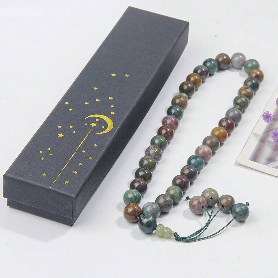 33pcs 12mm Agate Rosary Beads, Suitable For Muslim Prayer And Meditation, Durable Prayer Beads, Comes With Elegant Gift Box - Green - View 1
