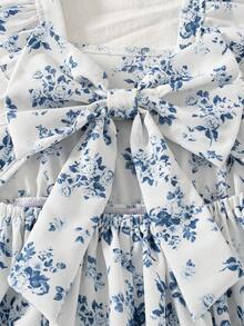 Váy đi nghỉ mát in hoa cho bé gái, kiểu dáng xếp nếp. - trắng - Xem 5