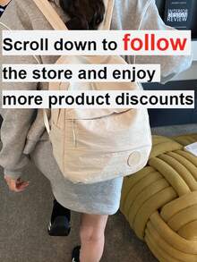 1pc Solid Color Fabric Double Washed Nylon Lightweight Large Capacity Travel Backpack, Minimalist Portable Backpack For College Students - Beige - View 3