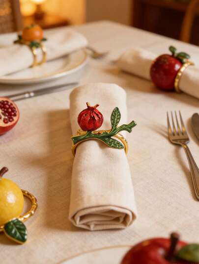 4 piezas Anillos para servilletas con diseño de granada, adecuados para bodas de primavera, fiestas, picnics, reuniones campestres, banquetes de cumpleaños, decoración de mesa de comedor