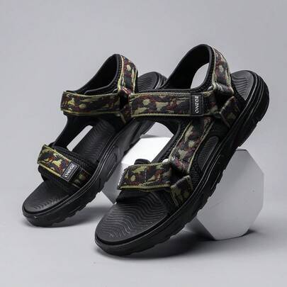 1 Pair Men's Casual Solid Color Sandals, New Summer Non-Slip Outdoor Shock-Absorbing Comfortable Soft Sole Beach Shoes For Teenagers