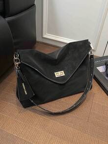 Fashionable New Solid Color Tag Decoration Flip Commuter Handbag, Classic Versatile Hardware Buckle Large Capacity Women's Diagonal Shoulder Bag, Suitable For Shopping, Wallets, Shopping, Young Women, College Students, Newcomers, And White-Collar Workers. They Are Very Suitable For Offices, Universities, Work, Business, Commuting, Outdoor Activities, Travel, And Outings - Black - View 5