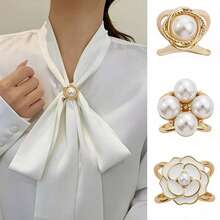 3件套女士时尚金色仿珍珠真丝围巾胸针组合，多功能围巾夹，围巾固定胸针 - 絲巾扣 - 查看 13