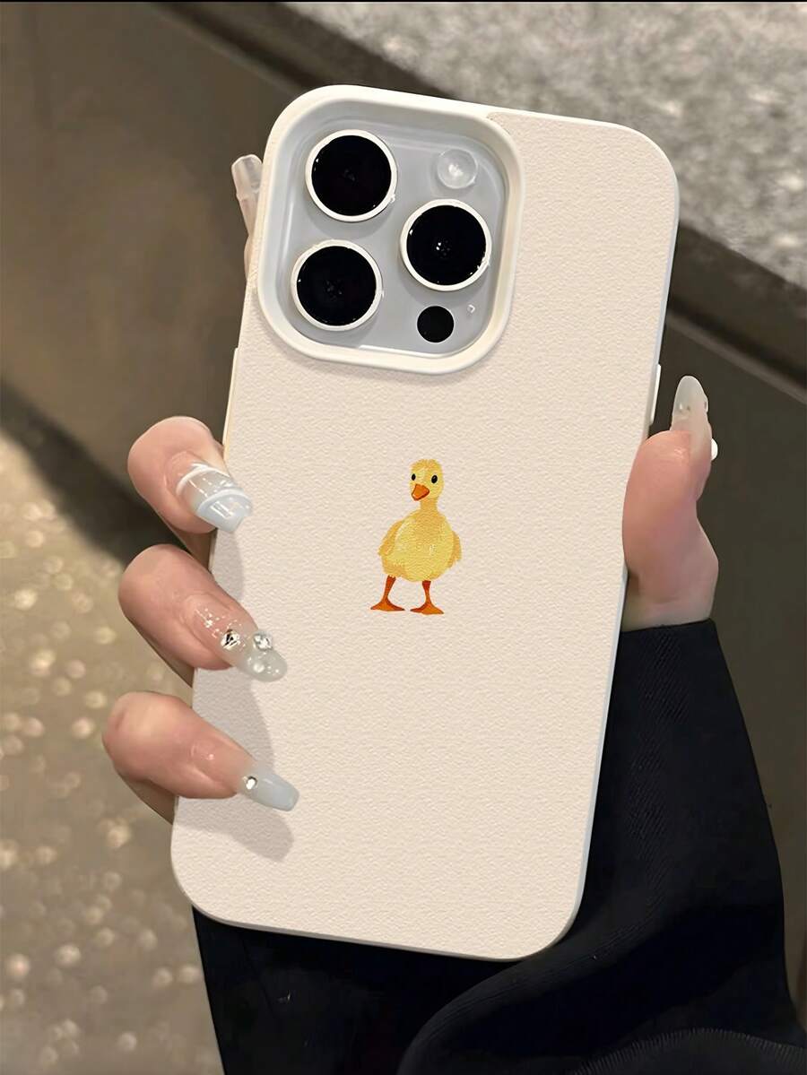 1pc Cute Duck Pattern Matte Textured TPU Shockproof Minimalist Phone Case, Suitable Compatible With Iphone 11 12 13 14 15 16 17 Pro Max, A55/54/53/52/51, S25/24/23/22/21 Series - Multicolor - View 1