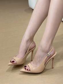 Zapatos de tacón alto tipo stiletto con punta roja para mujer, primavera 2026, nuevos, de vamp bajo, con hebilla de strass, sin talón, sexys - Albaricoque - Ver 2