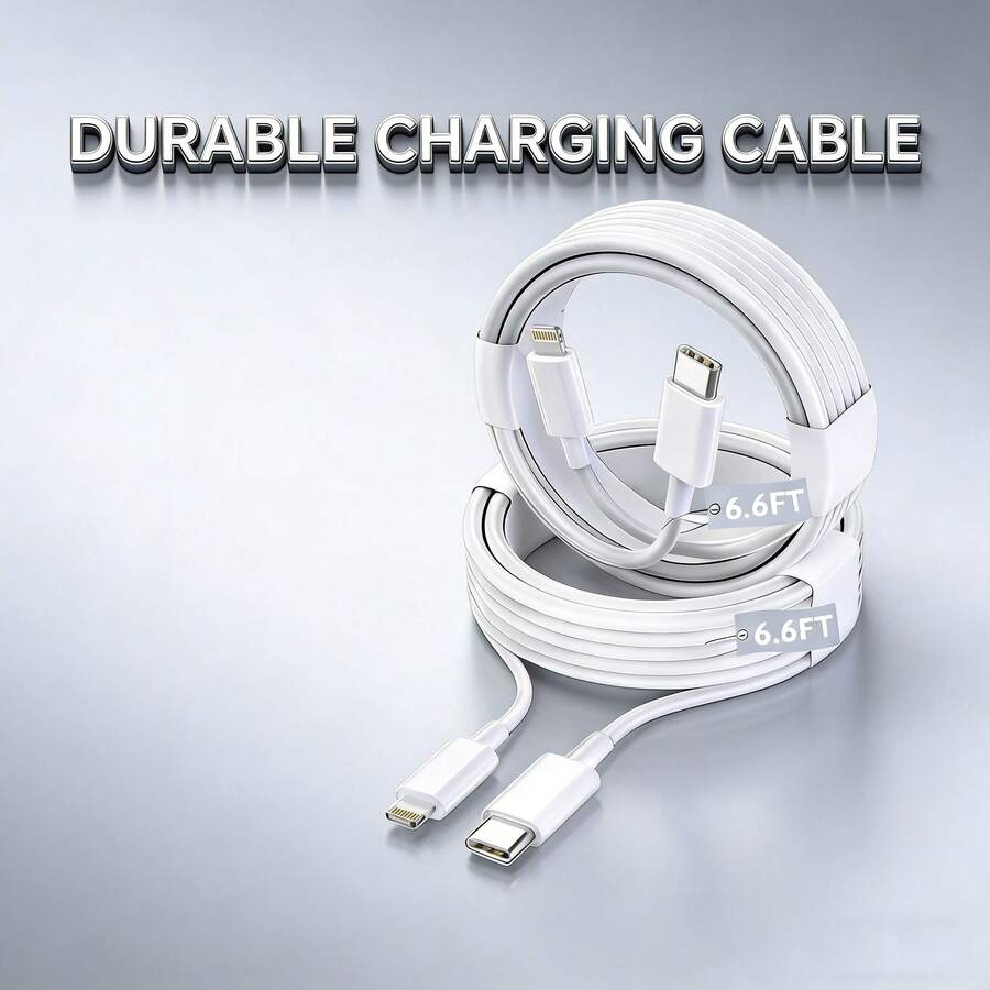 1-3条装苹果充电线，200厘米/6.6英尺PD数据线，高速数据传输和快速充电，兼容 14 Pro Max/14 Pro/14 Plus/14/13/12/11/XS/XR/8/7/6系列，耐用充电数据线，白色 - 白色 - 查看 1