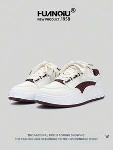 HUANQIU 2026新款男鞋，男士运动鞋，黑色鞋，滑板鞋，时尚白鞋，多功能轻便舒适白鞋，系带软底休闲鞋，跑步鞋，红白四季鞋 - 紅白色 - 查看 3