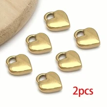 2个简约金色心形吊坠，不锈钢材质，爱心造型，适用于DIY项链、手链、耳环等首饰制作配件 - 金色 - 查看 12