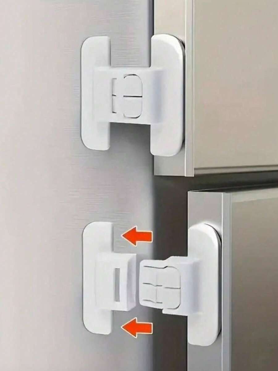 6pcs Refrigerator Door Closer, Safety Latch Auto Lock, Universal Fridge Door Tight Closer, Drawer Storage Box Auto Lock, Plastic Lock For Loose Closure, Double Buckle Design Anti-Open, Plastic Fridge Safety Lock, Self-Adhesive Closer, Non-Drilling Installation, Touch, Water Dispenser And Drawer Protection